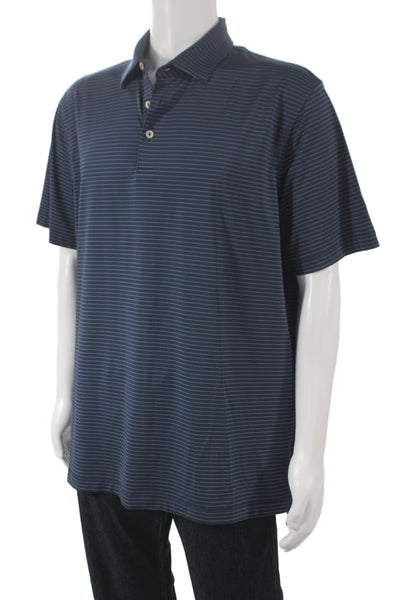 Peter Millar Mens Striped Blue Polo Short Sleeve Collared Size L