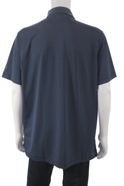 Peter Millar Mens Striped Blue Polo Short Sleeve Collared Size L