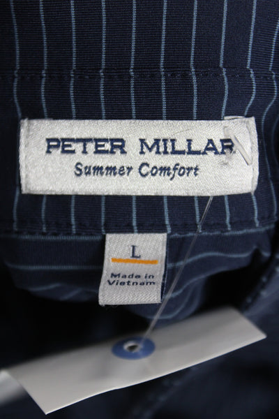 Peter Millar Mens Striped Blue Polo Short Sleeve Collared Size L