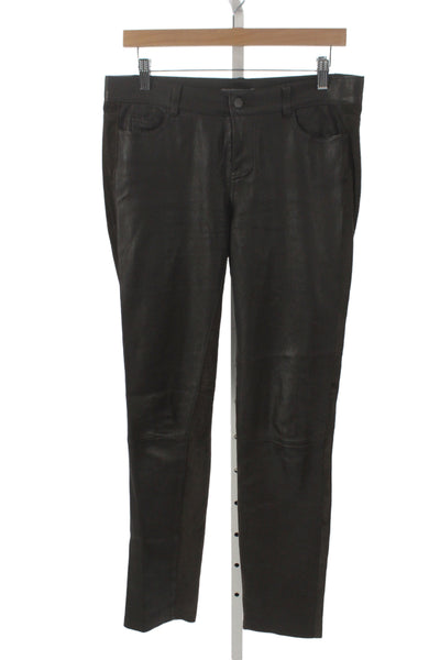 Vince Womens Ankle Leather Pants Brown 32 Inseam Button Closure Size 6