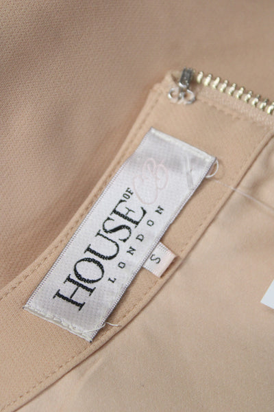 House Of CB London Womens Bodycon Midi Dress Beige Long Sleeve Round Neck Size S