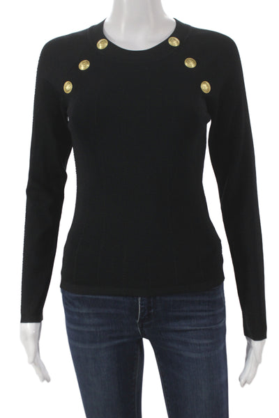 L'Agence Womens Pullover Sweater Black Crew Neck Long Sleeve Rayon Size S