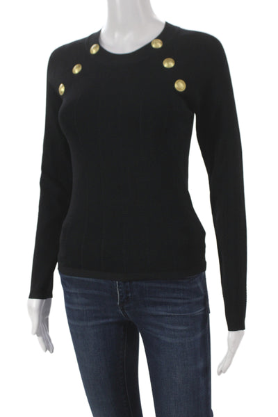 L'Agence Womens Pullover Sweater Black Crew Neck Long Sleeve Rayon Size S