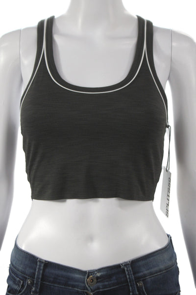 Splits59 Womens Striped Trimmed Bailey Bralette Sports Bra Heather Gray Size S