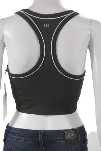 Splits59 Womens Striped Trimmed Bailey Bralette Sports Bra Heather Gray Size S