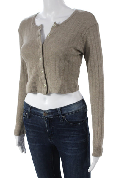 Leset Women Cardigan Striped Brown 100% Cotton Round Neck Long Sleeve Size XS
