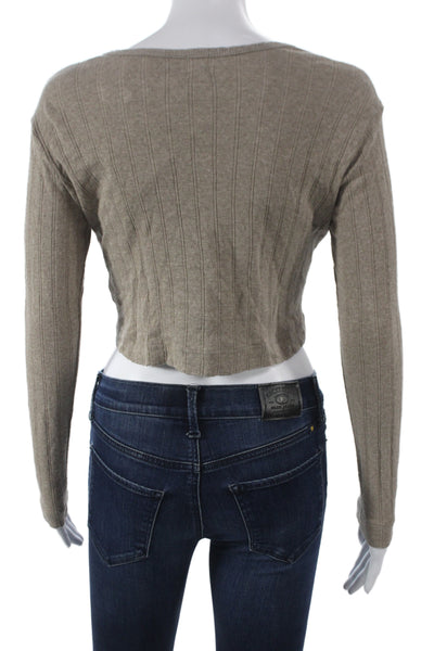Leset Women Cardigan Striped Brown 100% Cotton Round Neck Long Sleeve Size XS