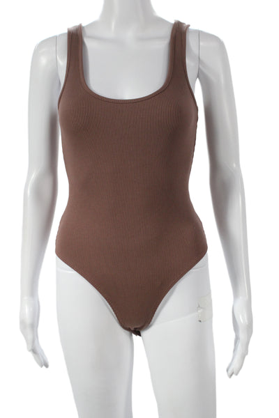 L'Agence Womens One Piece Bodysuit Brown Sleeveless Round Neck Size S
