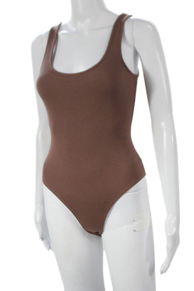 L'Agence Womens One Piece Bodysuit Brown Sleeveless Round Neck Size S