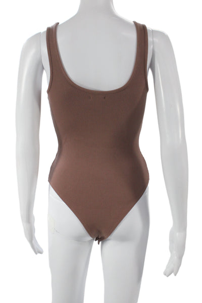 L'Agence Womens One Piece Bodysuit Brown Sleeveless Round Neck Size S