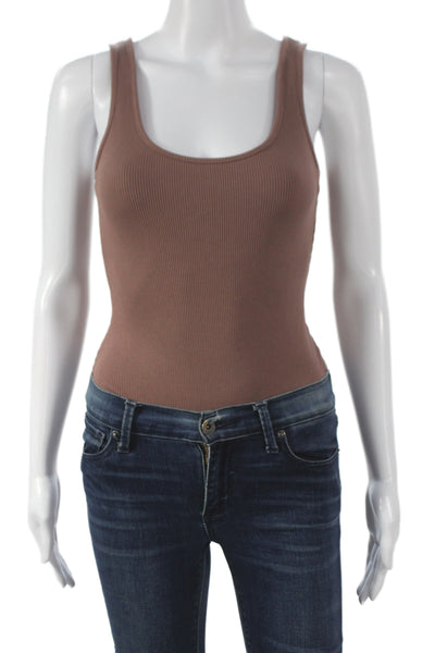 L'Agence Womens One Piece Bodysuit Brown Sleeveless Round Neck Size S