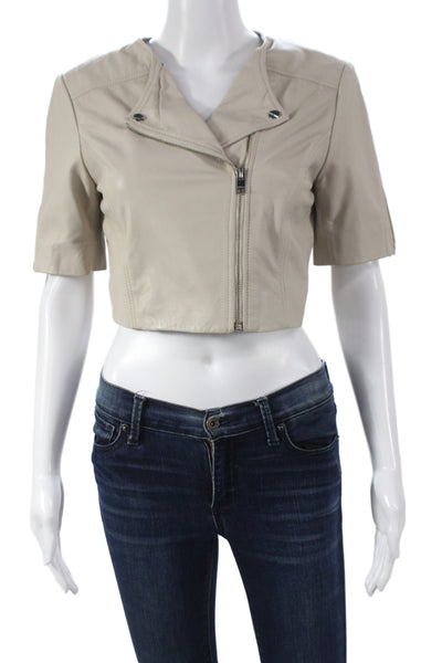 LaMarque Women Biker Leather Jacket Beige Zip Short Sleeve Size XS