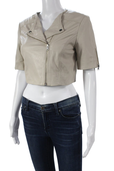LaMarque Women Biker Leather Jacket Beige Zip Short Sleeve Size XS