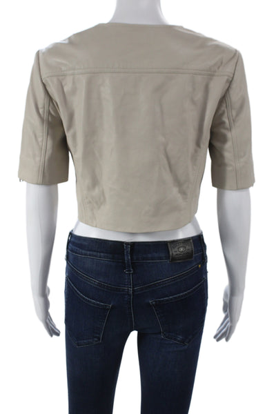 LaMarque Women Biker Leather Jacket Beige Zip Short Sleeve Size XS