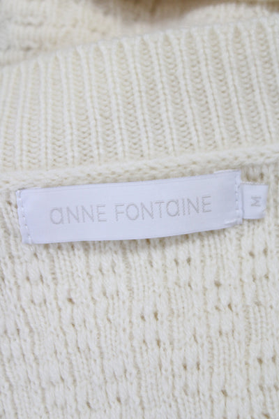 Anne Fontaine Womens Ivory Striped V Neck Long Sleeve Cardigan 70% Wool Size M