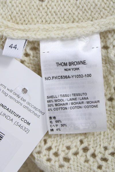 Thom Browne Womens Ivory Striped Short Sleeve Cardigan Wool Size 44