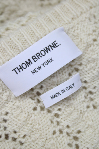 Thom Browne Womens Ivory Striped Short Sleeve Cardigan Wool Size 44