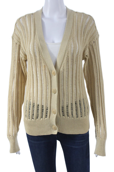 Lauren Ralph Lauren Women Beige V-Neck Cardigan Long Sleeve Size M