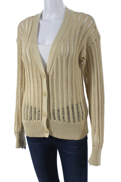 Lauren Ralph Lauren Women Beige V-Neck Cardigan Long Sleeve Size M