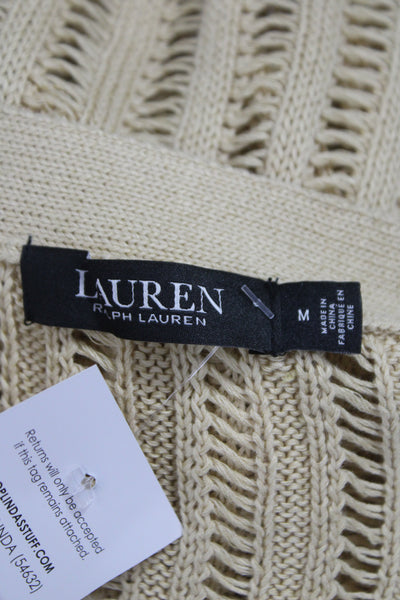 Lauren Ralph Lauren Women Beige V-Neck Cardigan Long Sleeve Size M