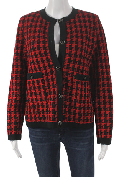 Carolina Herrera Womens Cardigan Black Houndstooth Button Long Sleeve Size M