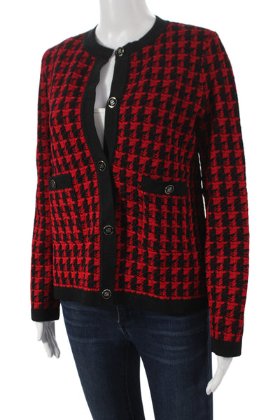 Carolina Herrera Womens Cardigan Black Houndstooth Button Long Sleeve Size M
