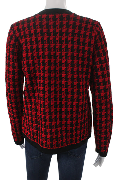 Carolina Herrera Womens Cardigan Black Houndstooth Button Long Sleeve Size M