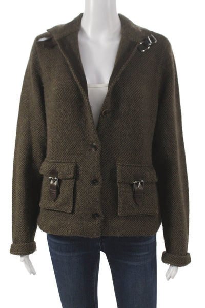 Ralph Lauren Women Military Jacket Brown 74% Cashmere Long Sleeve Button Size L