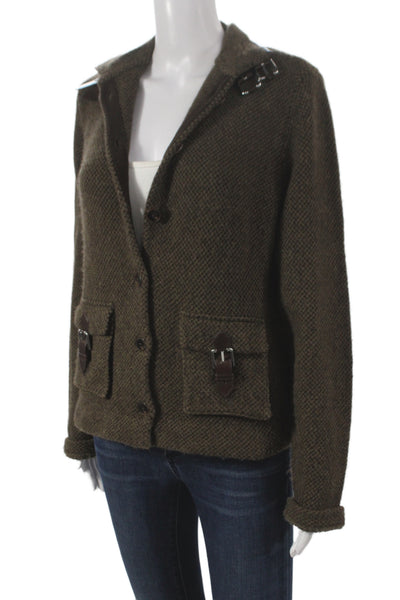 Ralph Lauren Women Military Jacket Brown 74% Cashmere Long Sleeve Button Size L