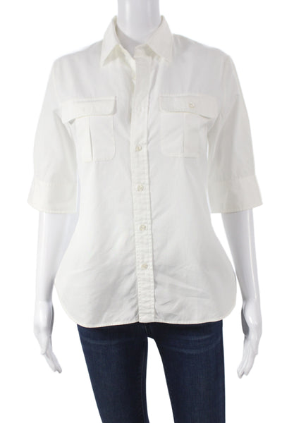 Ralph Lauren Women Basic Button-Up White Collared Short Sleeve Cotton Size 8