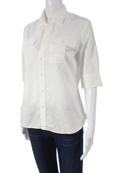 Ralph Lauren Women Basic Button-Up White Collared Short Sleeve Cotton Size 8