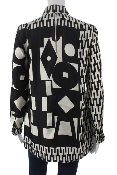 Akris Women Tunic Blouse Black Mulberry Silk Collared Geometric Size 6