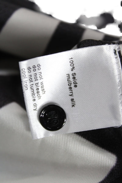 Akris Women Tunic Blouse Black Mulberry Silk Collared Geometric Size 6