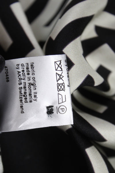 Akris Women Tunic Blouse Black Mulberry Silk Collared Geometric Size 6