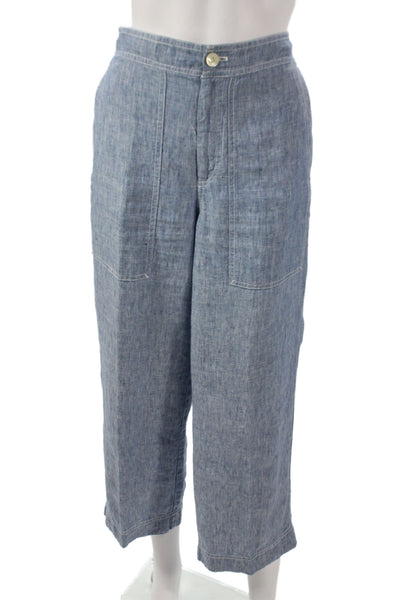 Lauren Ralph Lauren Womens Blue Linen Cropped Pants Button Closure Size 6