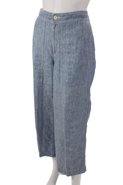 Lauren Ralph Lauren Womens Blue Linen Cropped Pants Button Closure Size 6