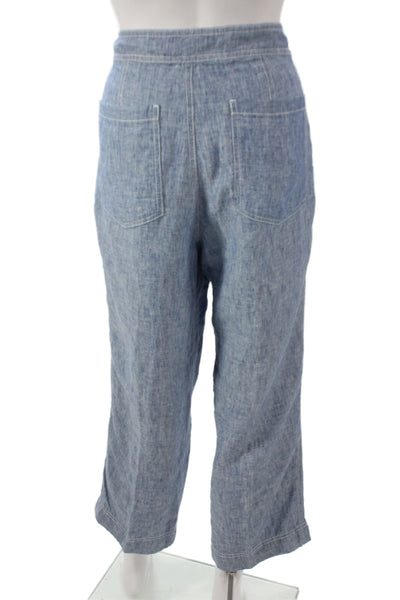 Lauren Ralph Lauren Womens Blue Linen Cropped Pants Button Closure Size 6