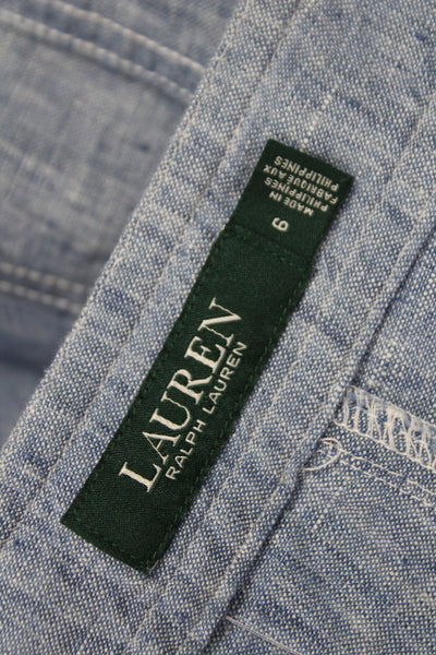 Lauren Ralph Lauren Womens Blue Linen Cropped Pants Button Closure Size 6