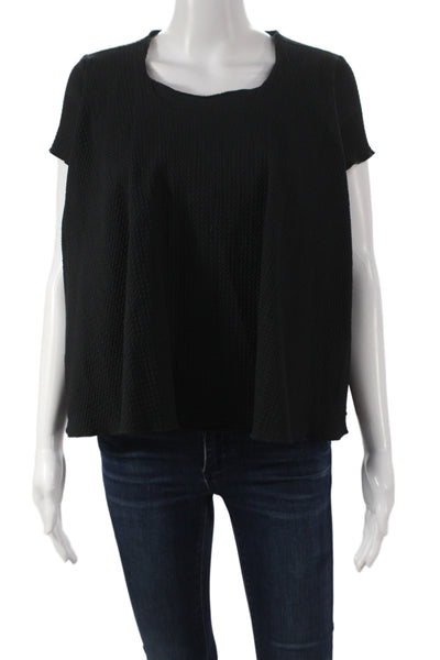 Hache Women Black Basic T-Shirt Scoop Neck Short Sleeve 98% Cotton Size 40