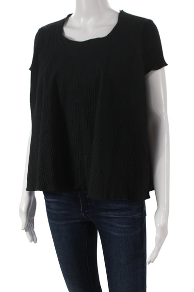 Hache Women Black Basic T-Shirt Scoop Neck Short Sleeve 98% Cotton Size 40
