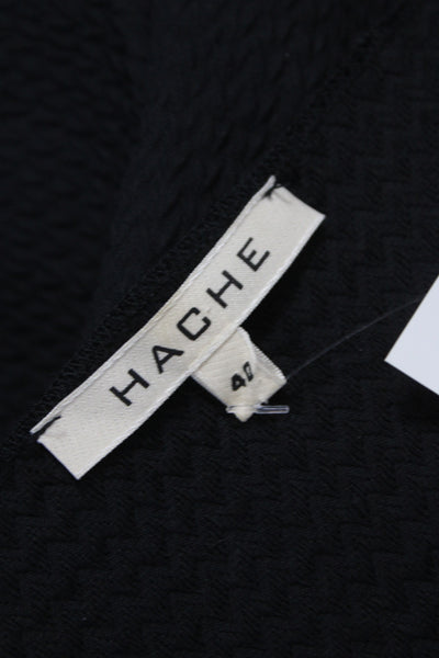 Hache Women Black Basic T-Shirt Scoop Neck Short Sleeve 98% Cotton Size 40