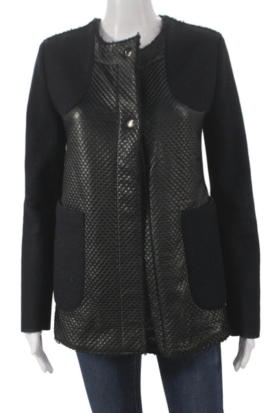 Hache Women Quilted Lamb Leather Jacket Black Button Size 40