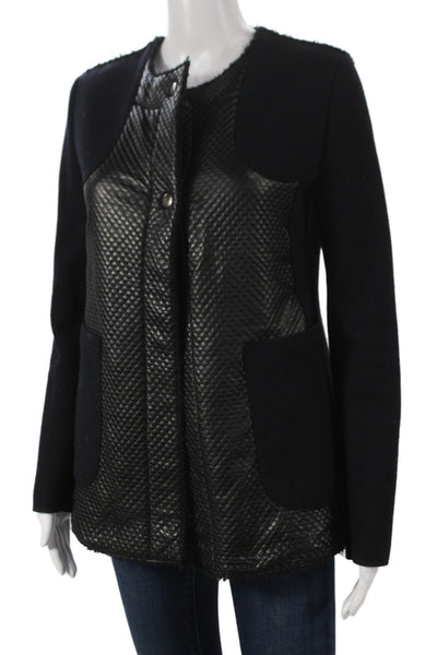 Hache Women Quilted Lamb Leather Jacket Black Button Size 40