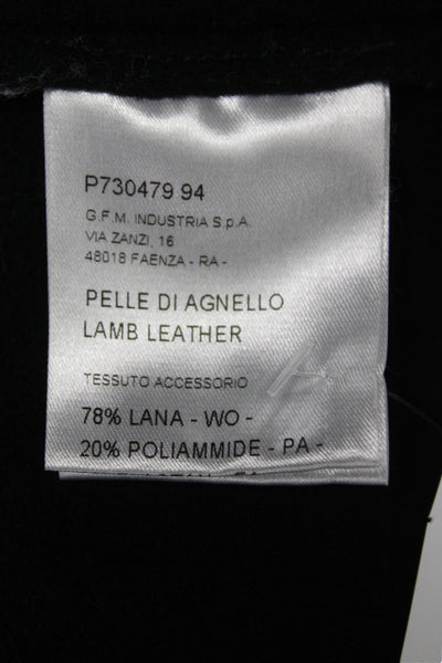 Hache Women Quilted Lamb Leather Jacket Black Button Size 40