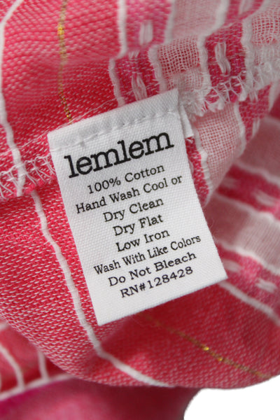Lemlem Womens Pink Striped Off Shoulder Maxi Dress Cotton Short Sleeve Size XS