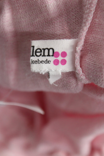 Lemlem Womens Pink Striped Off Shoulder Maxi Dress Cotton Short Sleeve Size XS