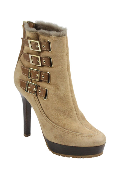 Jimmy Choo Womens Suede Platform Multi Belted Ankle Boots Beige Size 38 8