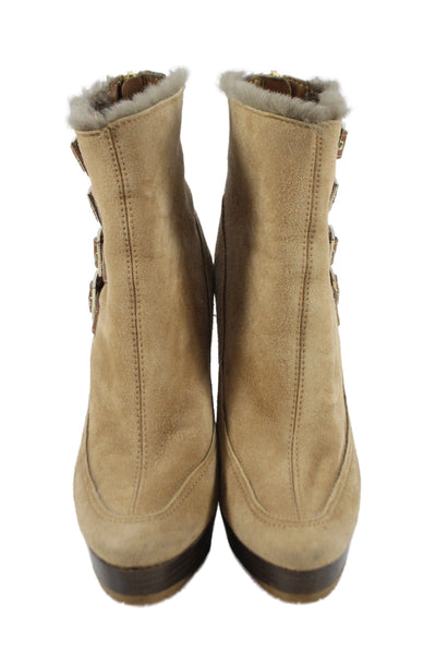 Jimmy Choo Womens Suede Platform Multi Belted Ankle Boots Beige Size 38 8