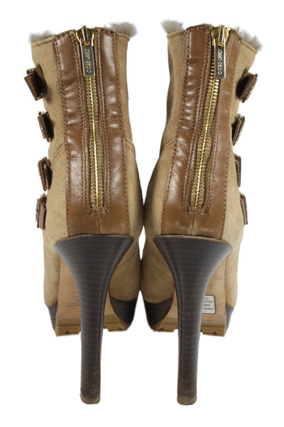 Jimmy Choo Womens Suede Platform Multi Belted Ankle Boots Beige Size 38 8