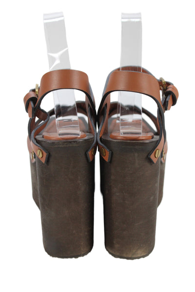 Frame Womens Leather High Platform Slingbacks Wedge Sandals Brown Size 38 8 b